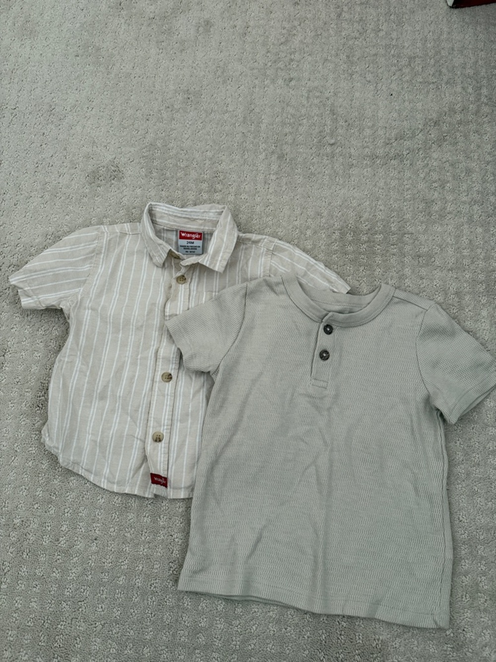 Wrangler Boys' Striped Button-Down & Garanimals Light Taupe Henley Set